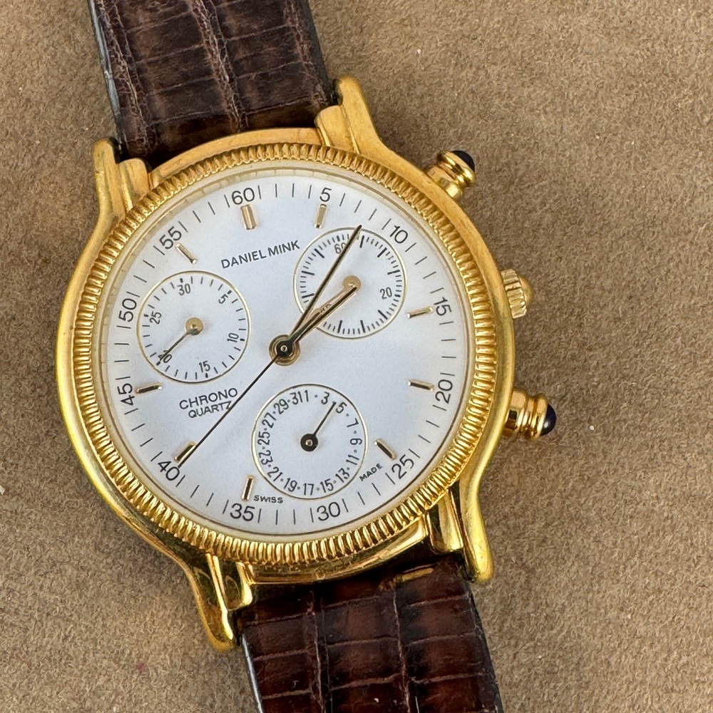 Vintage Designer Gold Coin Edge Bezel Daniel Mink Swiss Made Luxury Watch